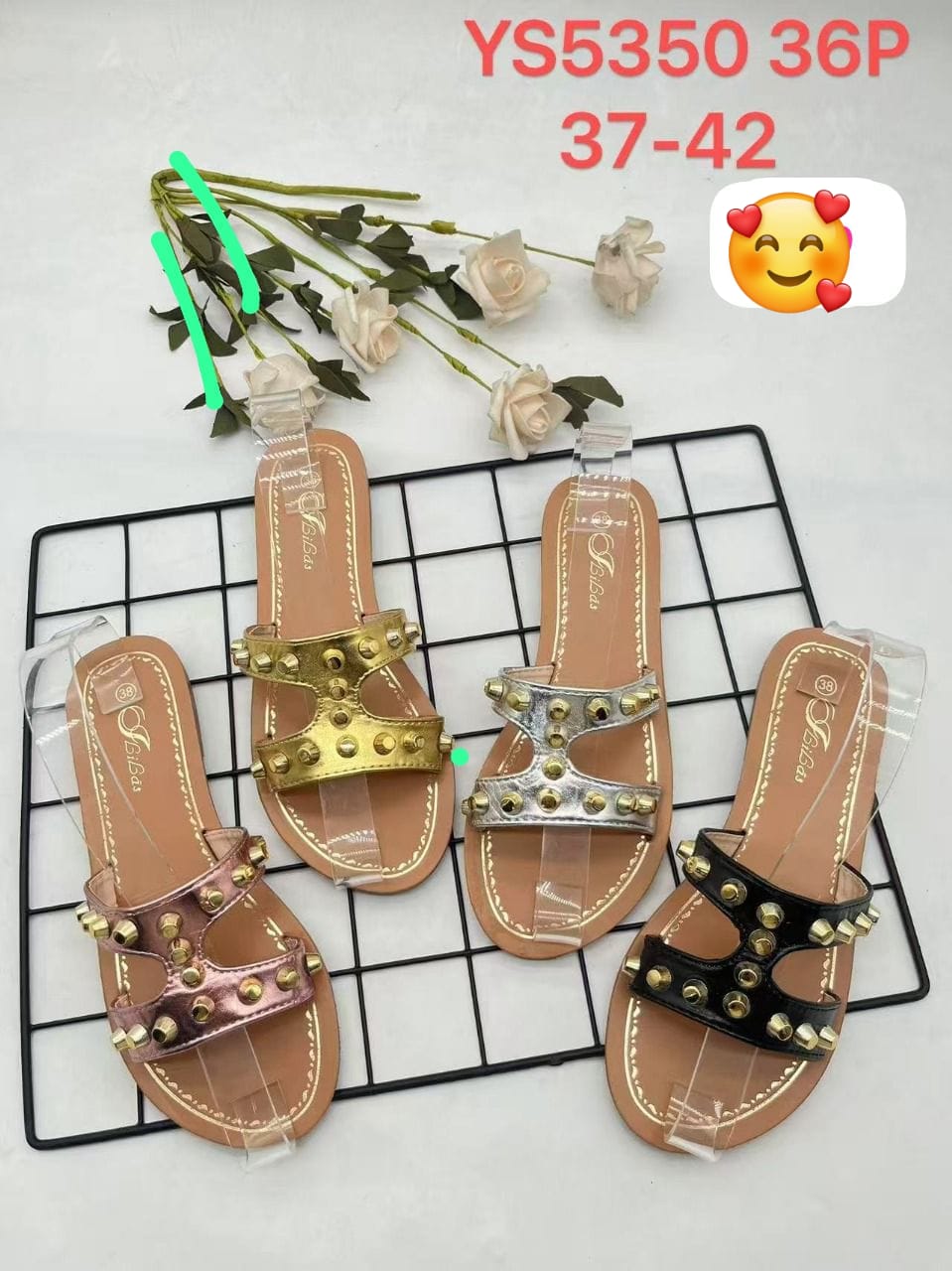 Studded (Metallic)Strap Flat Sandals