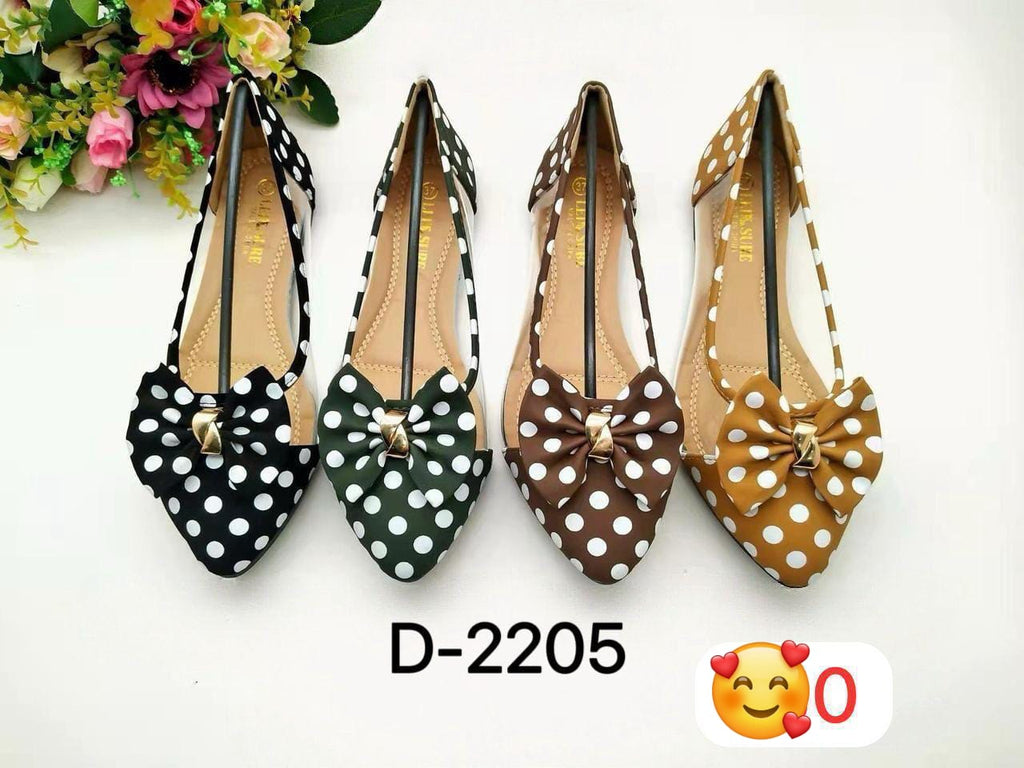 LEIE SURE D-2205 Polka Dot Pointed-Toe Flats with Bow Accent
